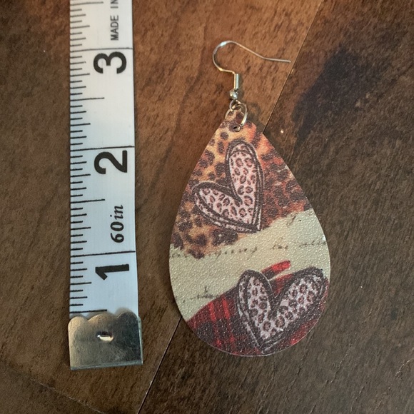 T&M Treasures Leopard & Plaid Teardrop Love Dangle Earrings, NEW - Picture 2 of 5
